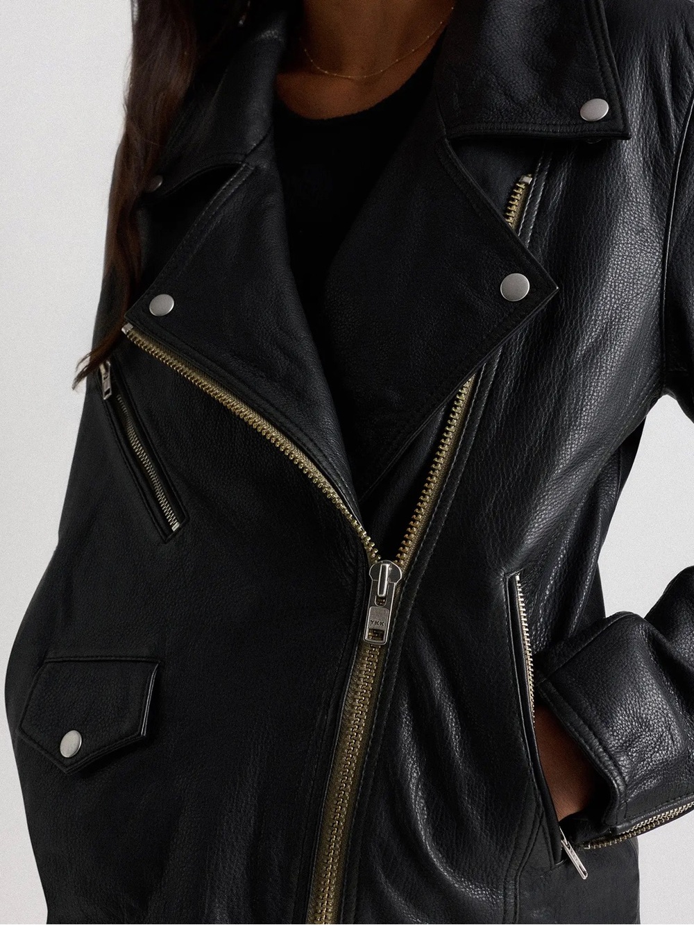 QUINCE “100% Leather Oversized Biker Jacket”
 - Size: M in BLACK - Picture 11 of 11